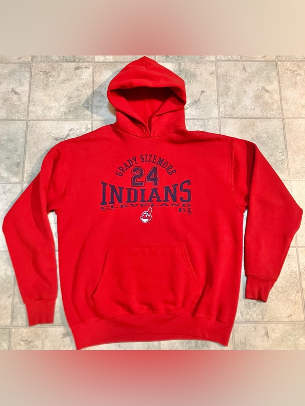 Y2K Cleveland Indians Grady Sizemore Hooded Sweatshirt Size L Lee Sport MLB Red